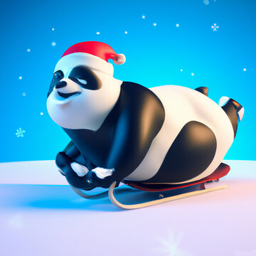 Papa Noel Panda down the slope Generative AI 