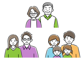 様々な形態の家族のシンプルイラストセット