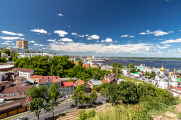 Fototapeta na wymiar Arrow of the Oka and Volga in Nizhny Novgorod in summer. Sights of Nizhny Novgorod.