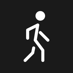 Human dark mode glyph ui icon. Passer by. Walking person. Citizen. User interface design. White silhouette symbol on black space. Solid pictogram for web, mobile. Vector isolated illustration