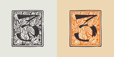 Number three drop cap logo in engraved medieval style.