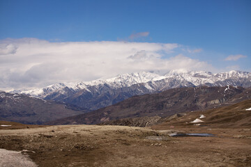 Caucasus mountains covered with snow.