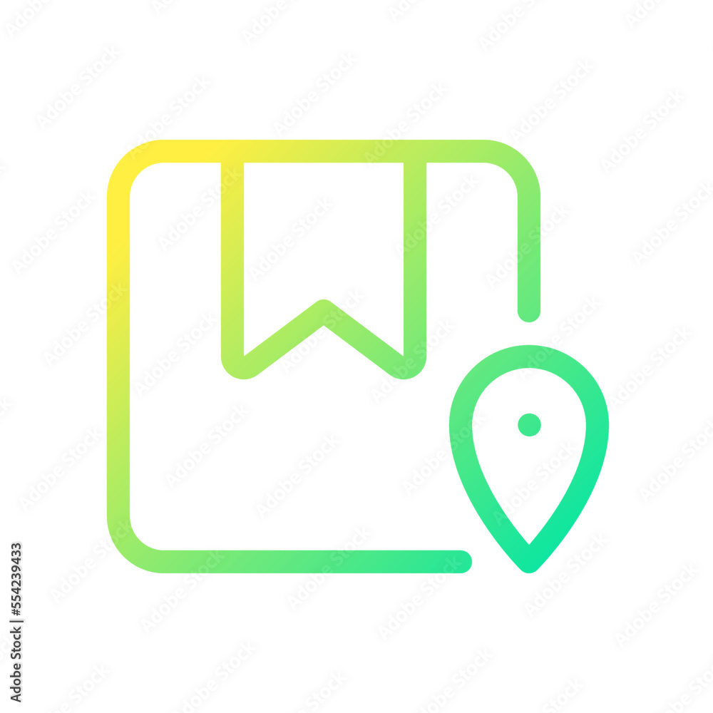Poster track parcel pixel perfect gradient linear ui icon. find order. address. location pin and box line c