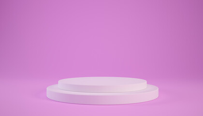 3d white podium or pedestal on pink background for product display. 3d rendering illustration for Valentines day concept.