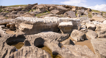 Beautiful rocky boulders by the sea.