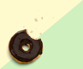 Fresh tasty sweet donut on color background