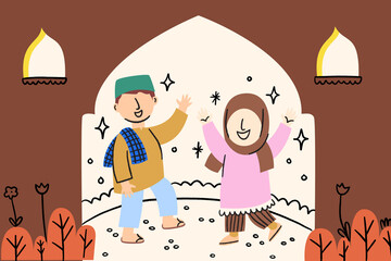 A group of muslim people greeting