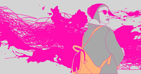 Fashion minimal illustration art. Stylish street girl and creative colors design