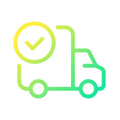 Shipment complete pixel perfect gradient linear ui icon. Successful cargo transportation. Line color user interface symbol. Modern style pictogram. Vector isolated outline illustration
