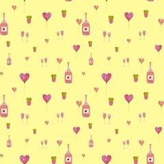 Cactus love balloon yellow a watercolor pattern