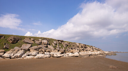 Beautiful rocky boulders by the sea.