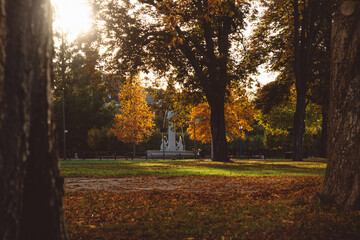 Bärenbrunnen im Park in Hamm Westfalen im Herbst