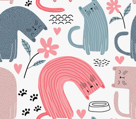 cute cat seamless pattern. vector illustration