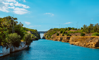 the Corinth Canal, in Greece, from the Agean sea