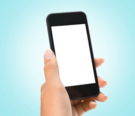 Hand hold modern smart phone with a blank screen