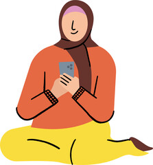 Obraz premium Asian Hijab Woman Sit and hold Smartphone