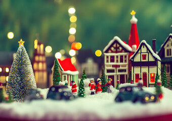 Obraz premium Miniature Christmas town. Digital illustration. Generative AI.