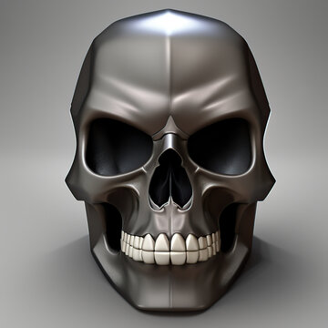 Metallic skull. Digital illustration. Generative AI.