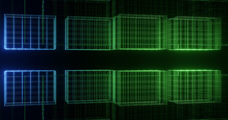 Render with blue and green grid cubes