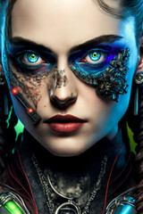 Futuristic Cyberpunk Girl.  Image created with Generative AI technology.