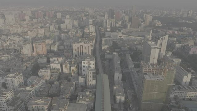 metrorail path city skyline in dhaka bangladesh