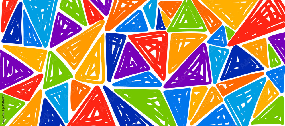 Poster abstract triangle colorful hand drawn pattern banner background template.