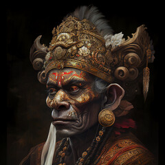 Portrait of a Balinese demonic god on a dark background. Art generated by AI