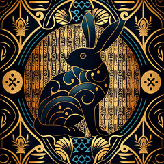 Easter modern Illustration with easter rabbit. Holidays art by AI