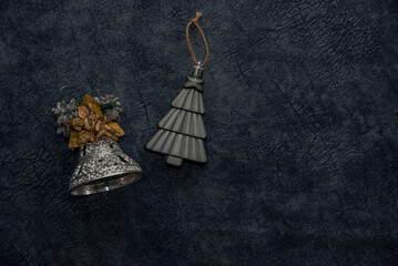 Old Cristmas tree decorations on a blue background
