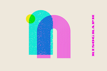 Abstract geometric shapes risograph texture vector