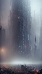 Gigantic futuristic foggy city, digital painting