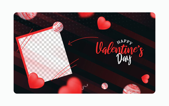 Happy valentine day greeting card with photo frame with love. Valentine background vector illustration