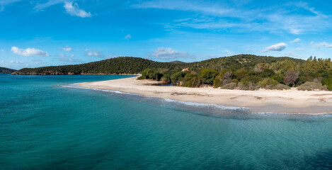 panorama view of beauitful white sand Turredda beach on the south coast of Sardinia