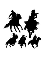 Cowboy and cowgirl riding a horse silhouette