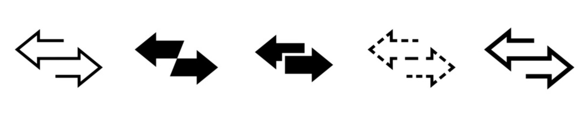 Conjunto de iconos de doble flecha. Flechas opuestas izquierda y derecha. Concepto de invertir sentido, intercambiar, cambio. Ilustración vectorial - obrazy, fototapety, plakaty