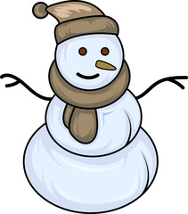 smiling snowman wearing scarf and snow cap