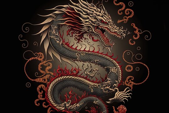 This image features a set dragon tattoo or emblem, a typical Asian sign of wealth and elegance. Generative AI