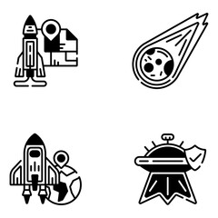 Black Space and Astronomy Icons
