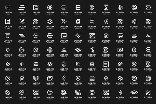 set of monogram letter E stylized white color and black background, for business companies, technology, real estate, construction, cosmetics and others. can be used as a logo, icon, brand, mascot