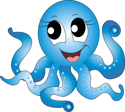 The octopus is an animal from the genus of marine cephalopods with a bag-like body and eight long tentacles with suction cups. cartoon