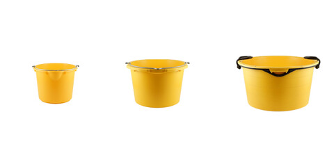 yellow construction bucket with handle - obrazy, fototapety, plakaty