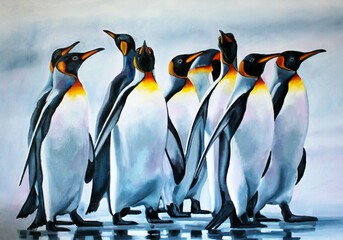 emperor penguins painting - obrazy, fototapety, plakaty