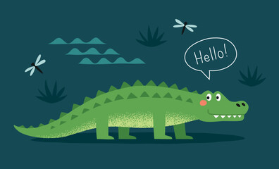 Cute crocodile character vector illustration. 