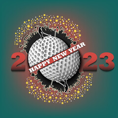 Happy New Year 2023 and golf ball
