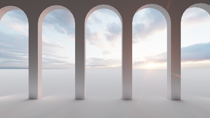 Architecture interior background empty arched pass 3d render - obrazy, fototapety, plakaty