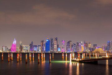 Beautiful Panoramic Doha Skyline at sunset time