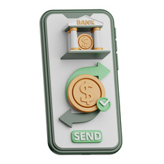 3d rendering online money transfer isolated useful for banking, currency, finance and business