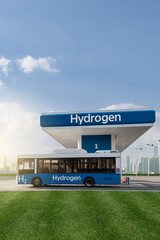 Fuel cell bus at the hydrogen filling station. Concept	