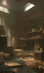 Room image atmosphere dilapidated desolate old vintage dark scene with generative AI	
