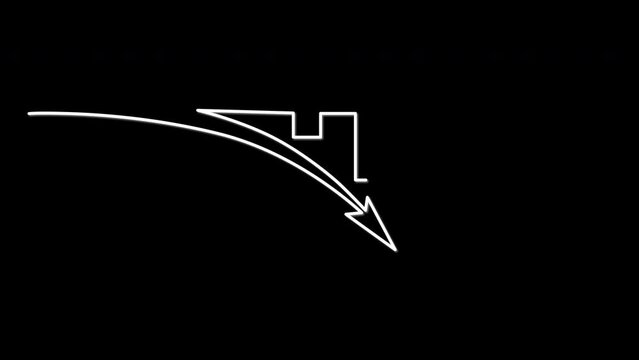 Decline diagram, fall curve, decrease chart self drawing animation. Luma matte, alpha channel. Line art.	